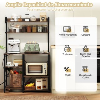 Costway Πενταώροφη Καφέ Κουζίνα με Ράφια και Ενσωματωμένη Πρίζα KC5...