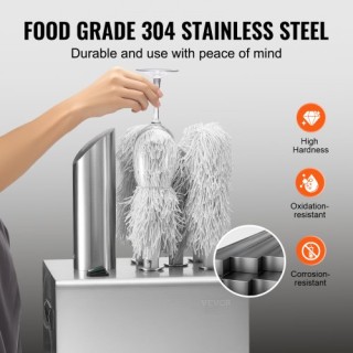 VEVOR  Μηχανή Γυαλίσματος Ποτηριών 5 Βουρτσών 330 Ποτήρια/Ώρα για Μ...