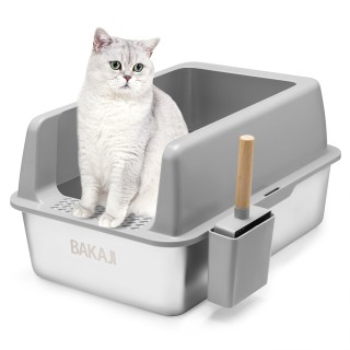 BAKAJI Γκρι Μεταλλική Λεκάνη Γάτας με Χαλάκι και Φτυαράκι – Χωρητικ...
