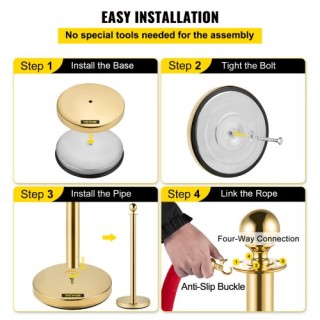 Σετ 8 Τεμαχίων Χρυσά Κολωνάκια με Κόκκινο Σχοινί 1.5μ VEVOR  GLZJSQ...