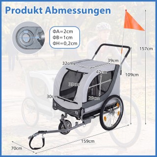 Costway 2 σε 1 Ποδηλατικό Τρέιλερ και Καρότσι Σκύλου με Άνοιγμα Ορο...