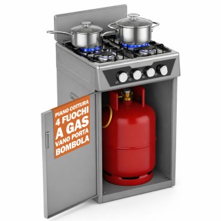 BAKAJI Υπαίθρια Κουζίνα Γκρι με 4 Εστίες Αερίου, Προστατευτικό για ...