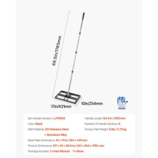 VEVOR Ράβδος Εξομάλυνσης Γκαζόν 17x10in με Ρυθμιζόμενη Λαβή 63.4in ... VEVOR Ράβδος Εξομάλυνσης Γκαζόν 17x10in με Ρυθμιζόμενη Λαβή 63.4in ...