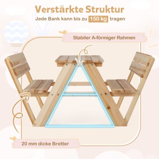 Costway Παιδικό Τραπέζι Πικνίκ Εξωτερικού Χώρου με 2 Πάγκους Ξύλινο...