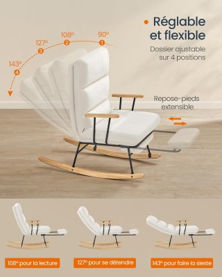 SONGMICS Λευκή Πολυθρόνα Κουνιστή με Ρυθμιζόμενη Πλάτη και Επεκτάσι...