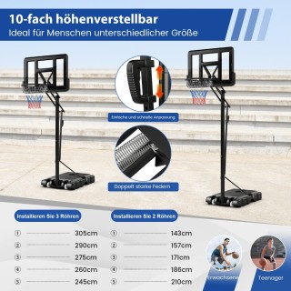 Costway Φορητή Μπασκέτα Ρυθμιζόμενου Ύψους για Εσωτερική και Εξωτε... Costway Φορητή Μπασκέτα Ρυθμιζόμενου Ύψους για Εσωτερική και Εξωτε...