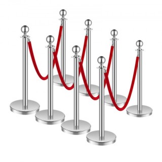 VEVOR 8 Ασημένιες Κολώνες με 4 Κόκκινα Βελούδινα Σχοινιά και Βάση γ...