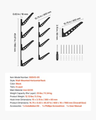 VEVOR Τετράποδη Οριζόντια Βάση Στήριξης Surfboard, 400 x 16 x 1160 ...