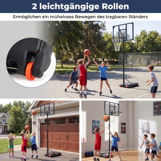 Costway Ρυθμιζόμενη Καθ’ Ύψος Μπασκέτα Εξωτερικού Χώρου με Ρόδες κα...