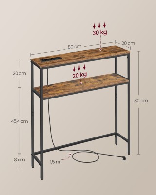 VASAGLE Κονσόλα με 2 ράφια και σταθμό φόρτισης, 20x80x80 εκ., vinta...