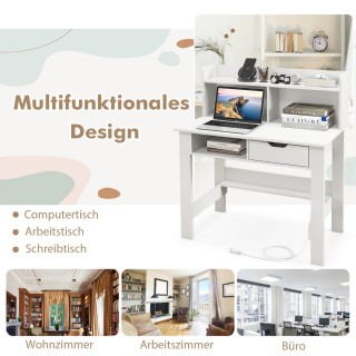 Costway Γραφείο Υπολογιστή με Ενσωματωμένο Σταθμό Φόρτισης και Αποθ...