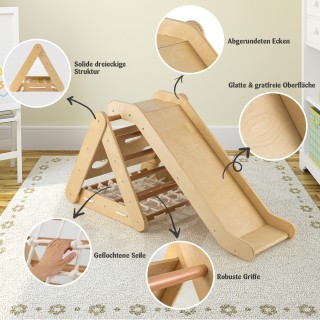 Costway  Παιδικό Τρίγωνο Αναρρίχησης 4-σε-1 με Ράμπα Φυσικό 120 x 6...