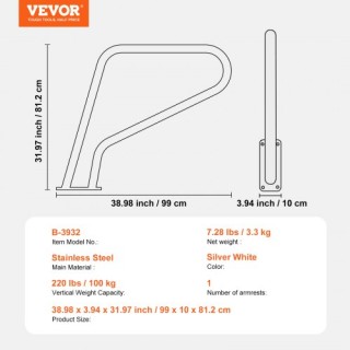 VEVOR  Σιδερένια Χειρολαβή Πισίνας 39x32 ιντσών με Βάση για Σπα BXG...