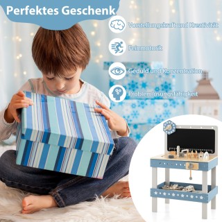 Costway Παιδικός πάγκος εργασίας από ξύλο με πίνακα & ρολόι & 61 αξ...