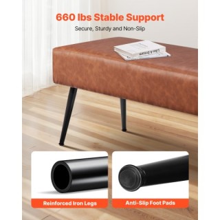 VEVOR Καφέ Πάγκος Κρεβατοκάμαρας από PU Δέρμα με Μεταλλικά Πόδια PZ...