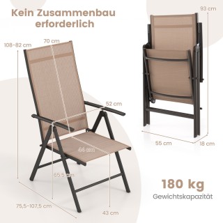 Costway  Καρέκλες Κήπου με 7-Θέσεων Ρυθμιζόμενη Πλάτη Αναδιπλούμενε...