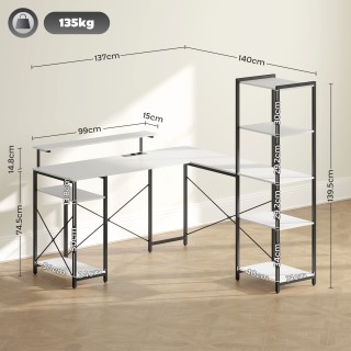 HOMCOM  Γωνιακό Γραφείο με Ηλεκτρική Πρίζα και USB, Ράφι και Βάση γ...