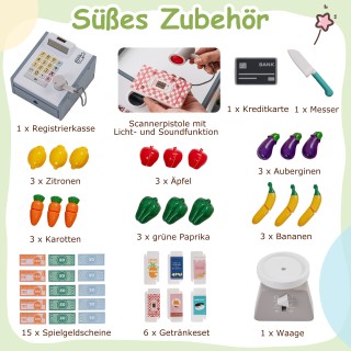 Costway Ξύλινο Κατάστημα Παιχνίδι για Παιδιά με Καρότσι, Αυτόματο Π...