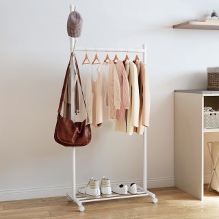 HOMCOM Σταντ Κρεμάστρα Δαπέδου με Ρόδες, 5 Άγκιστρα και Κάτω Ράφι γ...