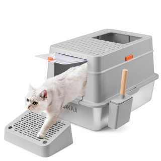 BAKAJI Λεκάνη Απορριμμάτων Γάτας από Ανοξείδωτο Ατσάλι 35L με Κλείδ...