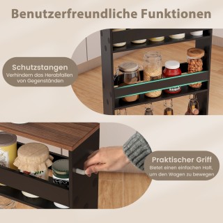 Costway Κουζινοκαρότσι με 4 Ράφια από Ξύλο σε Μαύρο και Καφέ Χρώμα ...