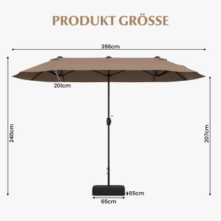 Costway Μεγάλη Διπλή Ομπρέλα Ήλιου με Βάση 400x200cm Καφέ NP12263CF