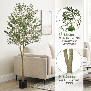 Costway Τεχνητή Ελιά 180 εκ. με Πλαστική Γλάστρα, Πράσινη, 180 x 17...