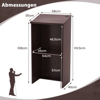 Costway Καφέ Αναλόγιο Ομιλητή 116,5 x 40 x 58 cm με Αποθηκευτικό Χώ...
