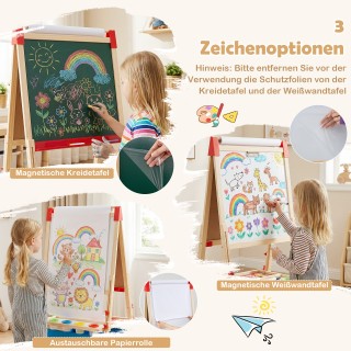 Costway Διπλής όψης παιδικός επιδαπέδιος πίνακας, μαγνητικός και λε...