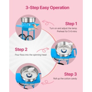 VEVOR Μηχανή Μαλλιού της Γριάς με Καρότσι 1000W Μπλε HCDRMHTJLSWGM2...