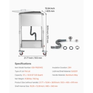 VEVOR Καρότσι Ψυγείο 31L με Ρόδες για Εξωτερικούς Χώρους QRSCBC201B...