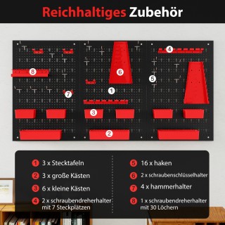 Costway  Μεταλλικός Τοίχος Αποθήκευσης με Κόκκινες Θήκες & Εργαλεία...
