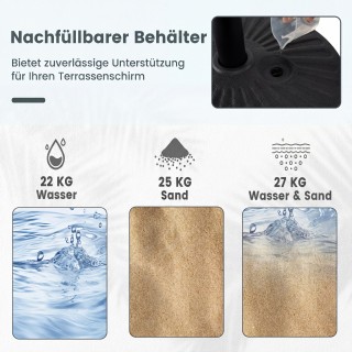 Costway Βάση Ομπρέλας με Δυνατότητα Πλήρωσης 22 L / 25 kg για Ιστού...