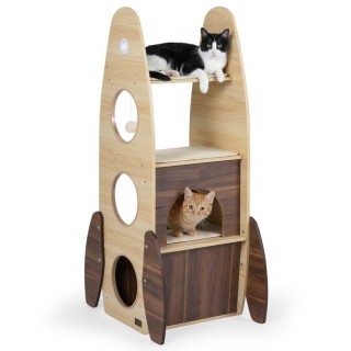 Costway Διώροφος πύργος γάτας σε σχήμα ρουκέτας με σπίτι, πλατφόρμε...