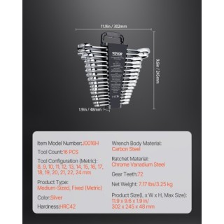 VEVOR Σετ Γερμανικών Κλειδιών 16 Τεμαχίων Μετρικό 8 mm έως 24 mm με... VEVOR Σετ Γερμανικών Κλειδιών 16 Τεμαχίων Μετρικό 8 mm έως 24 mm με...