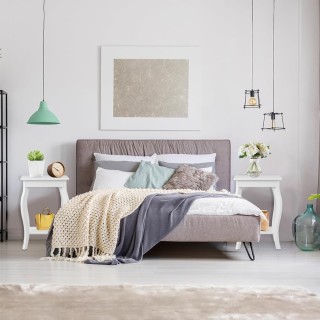 Costway  Μοντέρνο Τετράγωνο Βοηθητικό Τραπέζι με Διπλά Ράφια Αποθήκ...