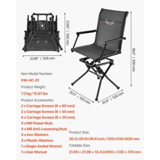 VEVOR Περιστρεφόμενη Πτυσσόμενη Καρέκλα Κυνηγιού με Αθόρυβο Χαλύβδι...