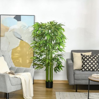 HOMCOM Ψεύτικο φυτό μπαμπού Ύψος 160cm με μαύρο βάζο για εσωτερικού...