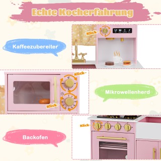 Costway  Ξύλινη Παιδική Κουζίνα σε Ροζ με Νεροχύτη και Βρύση - Περι...