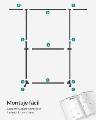 Songmics Τροχήλατη Διπλή Κρεμάστρα Ρούχων, με Επεκτεινόμενη Άνω Ράβ...