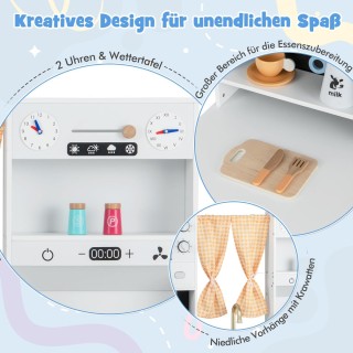 Costway Παιδική Κουζίνα με Αξεσουάρ Μαγειρικής Ξύλινη με Φούρνο Μικ...