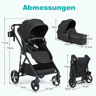 Costway Αναδιπλούμενο παιδικό καρότσι 3 σε 1 με αναστρέψιμο κάθισμα...