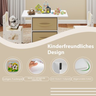 Costway  Ξύλινο Σετ Παιδικό Τραπεζάκι με 2 Καρεκλάκια και 2 Αποσπώμ...