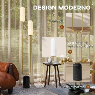 HOMCOM Λάμπα Δαπέδου U με 2 Φώτα, Διακόπτη Ποδιού και Μαρμάρινη Βάσ...