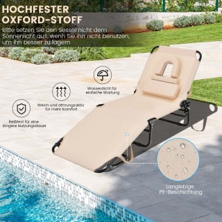 Costway  Πτυσσόμενη Ξαπλώστρα Παραλίας με Ρυθμιζόμενη Πλάτη και Αφα...