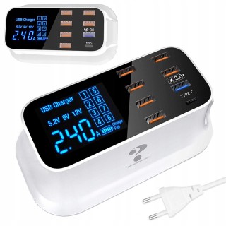 Verk Group Επιτραπέζιος Φορτιστής 8 Θυρών USB QC 3.0 & Type C με Οθ...