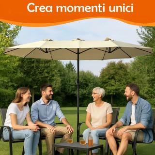 BAKAJI Διπλή Ομπρέλα Κήπου 4.5x2.7 Μέτρα με Μανιβέλα και Μπεζ Κάλυμ...