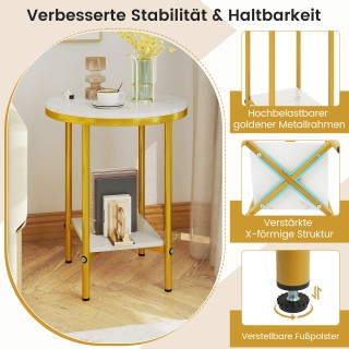 Costway Στρογγυλό Τραπεζάκι Σαλονιού 40,5 εκ. με Λευκή Μαρεμαροψημο...