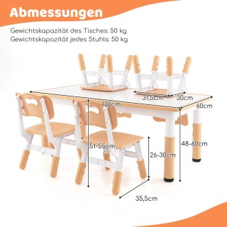 Costway Σετ Παιδικού Τραπεζιού και 4 Καρεκλών με Ρυθμιζόμενο Ύψος κ...