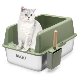 BAKAJI Πράσινη Μεταλλική Λεκάνη Γάτας 35 Λίτρων με Χαλάκι και Σπάτο...